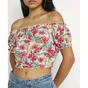 American Eagle Outfitters Womens Off The‎ Shoulder Crop Top Size Small Floral
